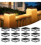 ENSLI 12 Pack 4x4 Solar Post Cap Lights Outdoor, Fence Post Solar Lights with Warm Light Mode, Wa...