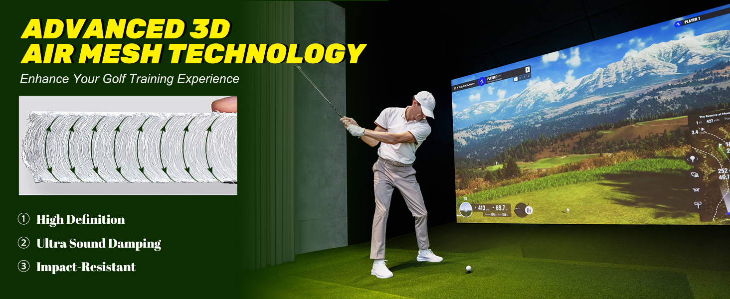 3D Air Mesh Golf Simulator Impact Screen