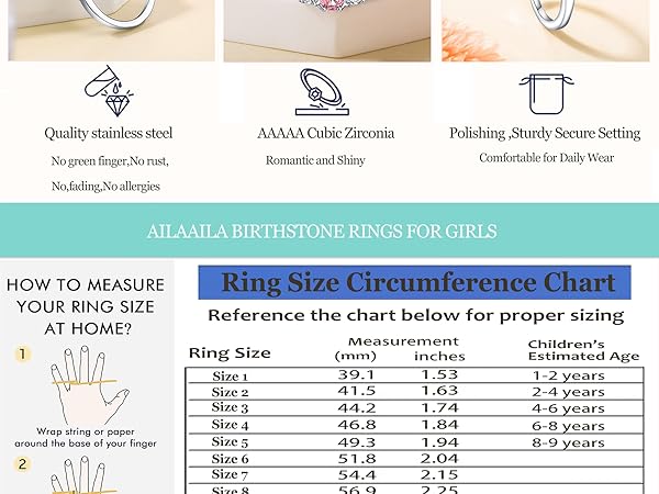 Birthstone rings for Girls 4th 5th 6th 7th 8th 9th 10th Birthday Gifts