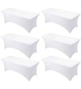 Dailyset 6-Pack Premium White Spandex Tablecloths for 8ft Rectangle Tables, Stain &amp; Wrinkle-Resis...
