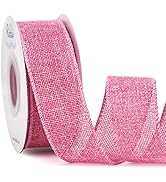 Ribbli Pink Burlap Valentine's Day Wired Ribbon,1-1/2 Inch x 10 Yard,Easter Wired Edge Ribbon for...