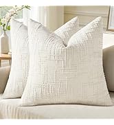 decorUhome Pack of 2 Spring Slubby Chenille Couch Throw Pillow Covers 18x18 Inch Neutral Soft Dec...