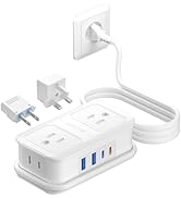 BESTEK European Travel Plug Adapter: - 4 Outlets 4 USB Ports (2 USB C) with 3.6FT Wrapped Short E...