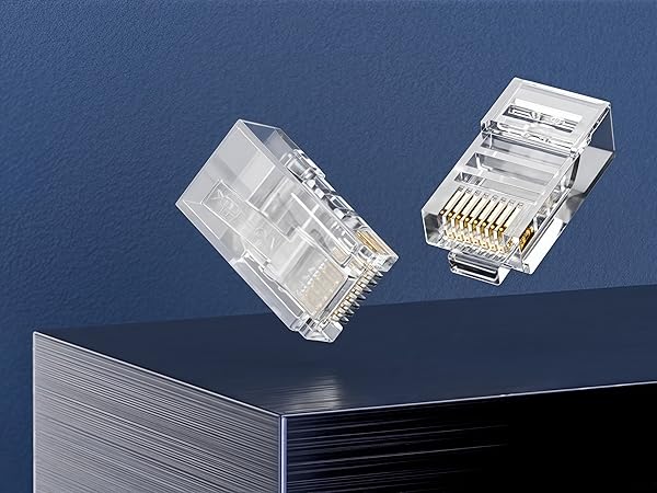 RJ45 Pass-Through Connector Compatible with RJ45 crimping tools