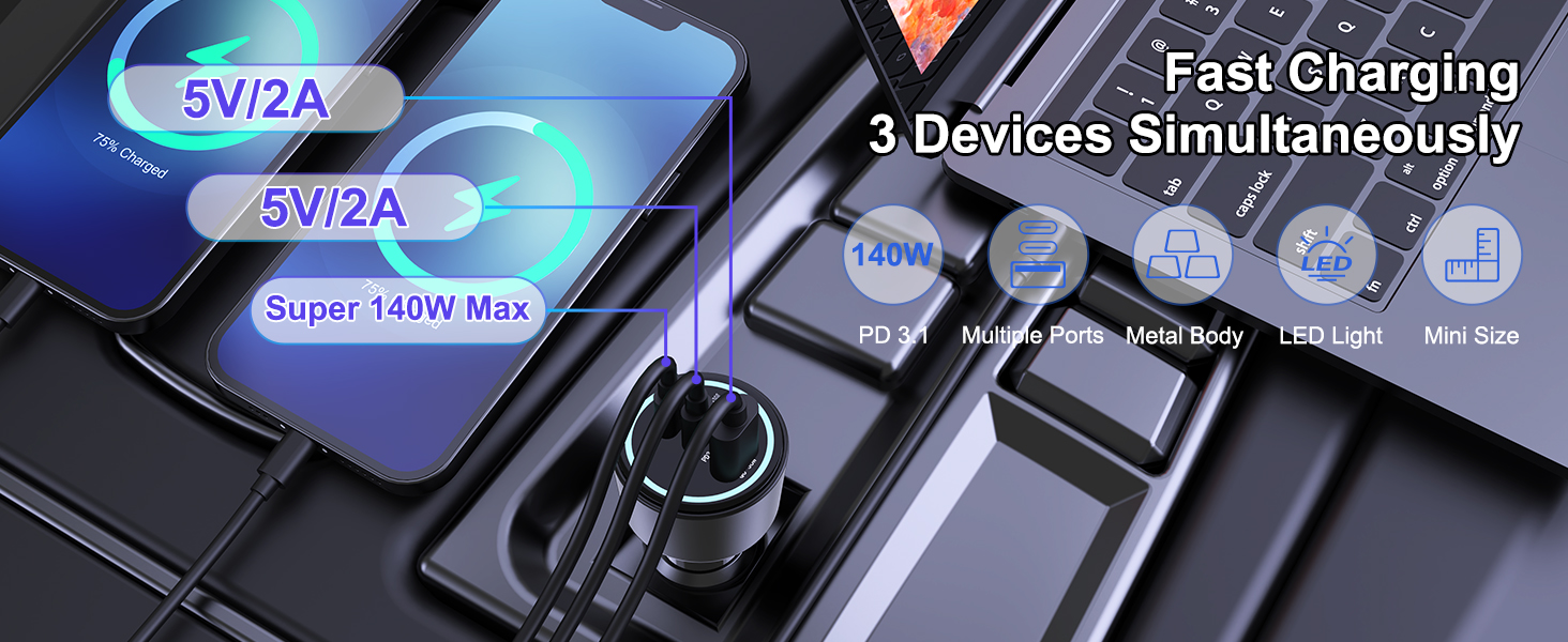 Fast charging usb c car charger