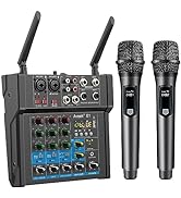 Aveek Power Amplifier Audio Mixer, 4 Channel Sound Mixer With Dual Wireless Mic, Sound Board Cons...