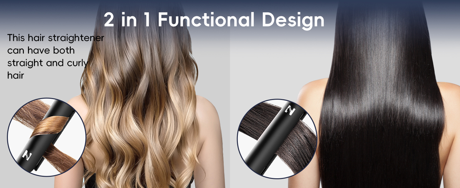2 in 1 Hair Straightener and Curler - Create Wavy Hair and Smooth Straight Hair