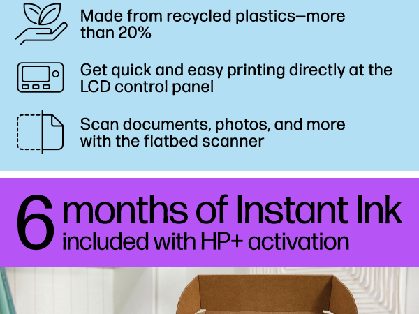 hp+ smart printing system Instant Ink offer cartridge delivery recycling wireless printing
