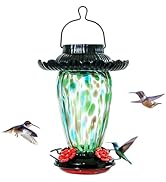 Muse Garden Solar Hummingbird Feeders for Outdoors Hanging, 38oz Hand Blown Glass Humming Bird Fe...