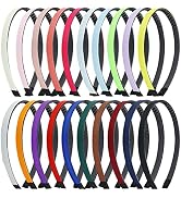 20 Pack Candy Colors 1CM Plain Blank Cloth Fabric Covered Ribbon Satin Slim Thin Hard Plastic Hea...