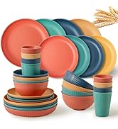RVXHUA Reusable Plastic Dinnerware Sets for 8, Wheat Straw Microwave Safe Cups Plates and Bowls S...