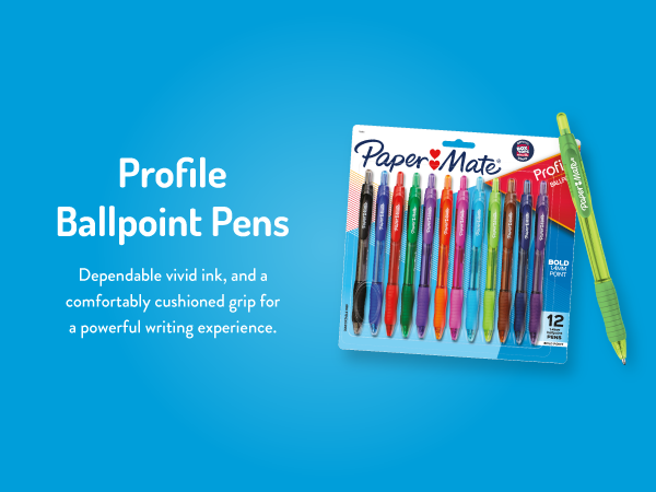 paper mate profile ballpoint pens write ink black blue colorful vivid powerful home office grip