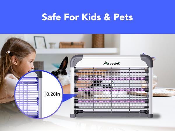 Aspectek child-safe bug zapper with 360° protective grid, safe for homes with pets and children