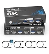 Hearvo HDMI DisplayPort KVM Switch 2 Monitors 2 Computers, 8K@60Hz Dual Monitor KVM Switcher with...