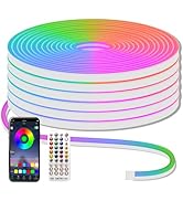 MMEEVT LED Neon Rope Lights - 32.8Ft Flexible Neon Rope Lights,24V RGB Neon Rope Lights Control w...