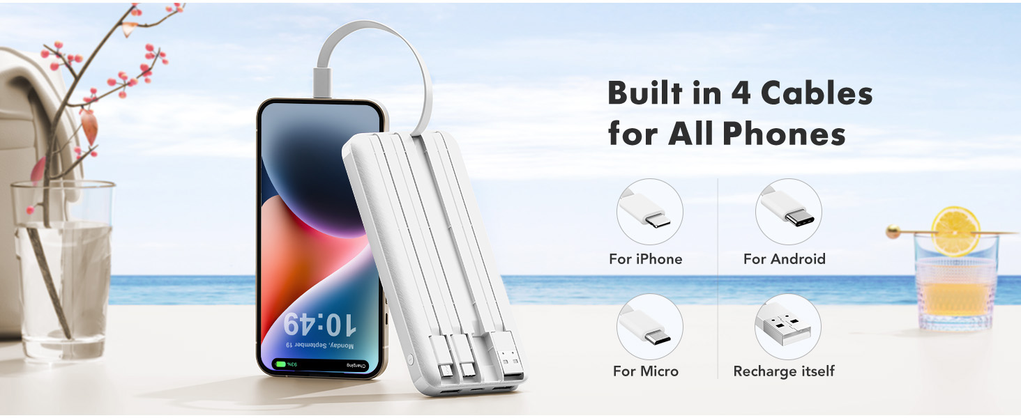 portable charger with built-in cables