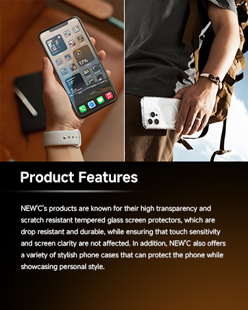 Text reads 'Product Features' and 'NAPFIC products are known for their high transparency and scratch resistance tempered glass screen protectors, which are drop resistant and durable.' Multiple images show smartphone screen protector application.