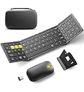 Foldable Bluetooth Keyboard and Mouse, Portable Folding Pocket Keyboard Mouse Combo with Numeric ...