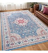 Goideal Washable Rug 5x7, Vintage Area Rugs Non Slip, Indoor Low Pile Carpet with Rubber Backing ...