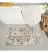 Uphome Boho Bathroom Rugs, Distressed Farmhouse Khaki Bath Mat, Comfy Velvet Small Bath Rugs Non ...
