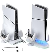 PS5 Slim Stand, PS5 Slim Charging Station with Cooling Fan, Dual Controller Charger Station with ...