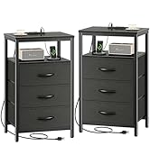 Huuger Nightstands Set of 2, 27.6 Inch End Tables with Charging Station, Side Tables with Fabric ...