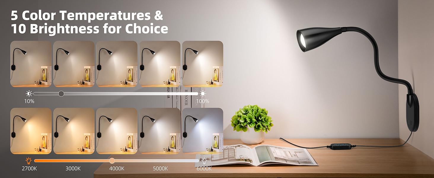 Adjustable 5 Color 10 brightness levels wall lights for bedroom