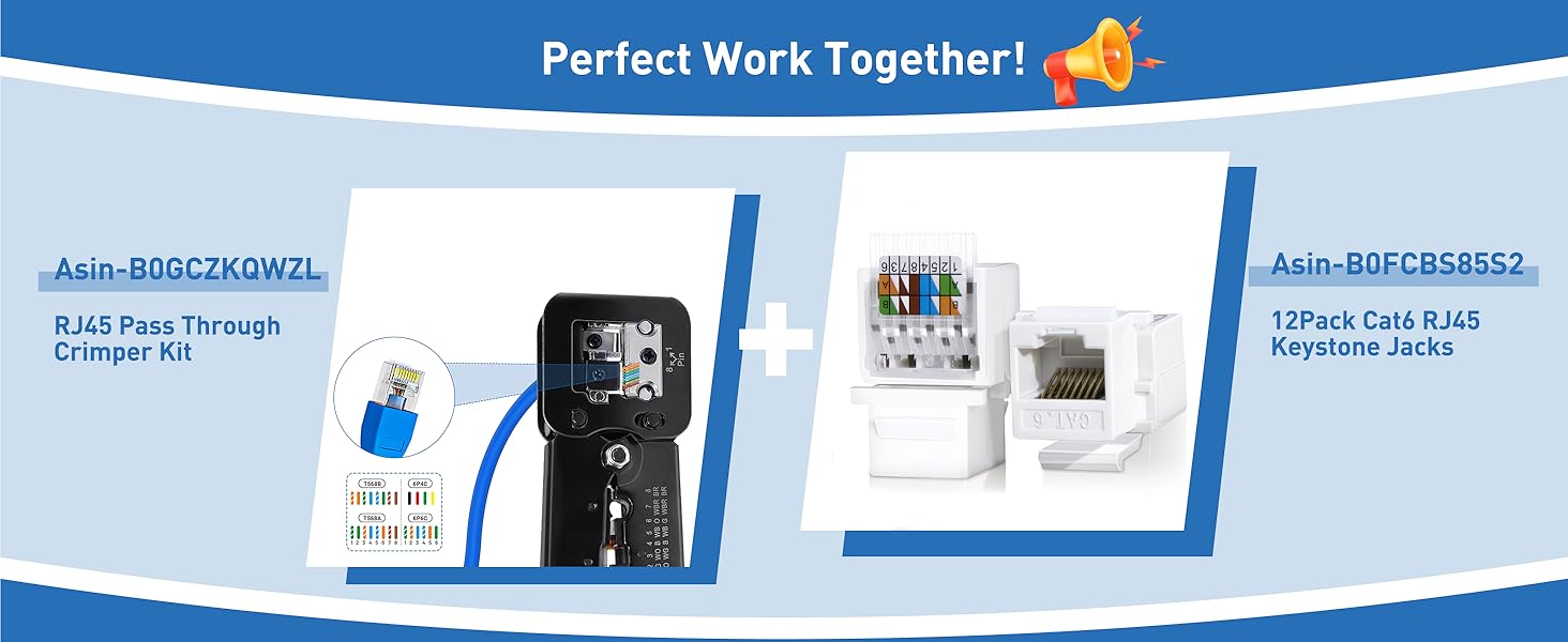 RJ45 Pass Through Crimper Kit perfect with Cat6 RJ45 Keystone Jacks