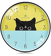 Lafocuse 12 Inch Silent Non Ticking Black Cat Wall Clock for Cat Lovers, Colorful Wall Clocks Bat...