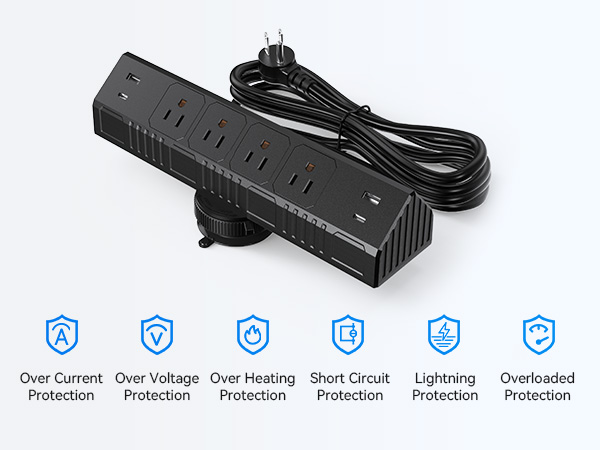 Flat Plug Desk Clamp Power Strip