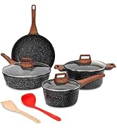 ESLITE LIFE Nonstick Cookware Sets, 9 Pcs Granite Coating Pots and Pans Set Kitchen Cooking Set, ...
