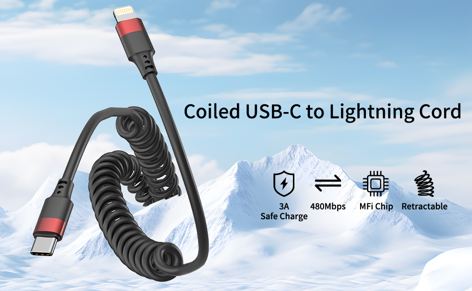 coiled usb c to lightning cable