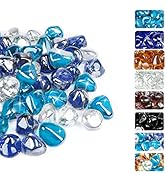 GRISUN Fire Glass Diamonds for Fire Pit, 1 Inch High Luster Reflective Tempered Glass Rocks for N...