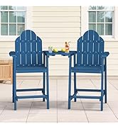LUE BONA Tall Adirondack Chair Set of 2, All Weather HDPS Bar Height Adirondack Chair with Detach...