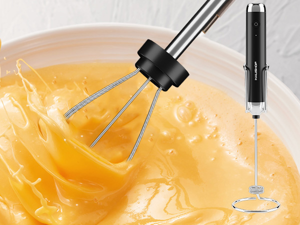 Black Handheld Cordless Milk Frother Set with Stand