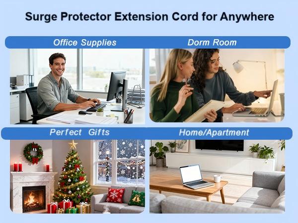 Flat Extension Cord Surge Protector Flat Plug Extension Cord 3 Prong White