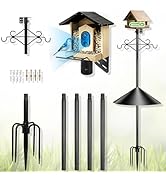Gbekery 89 inch Double Hooks Heavy Duty Bird Feeder Pole with Squirrel Baffle for Outdoors,5-Pron...