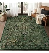Jainmy Vintage Dark Green Area Rugs 5x7 for Living Room, Tranditional Distressed Medallion Printe...