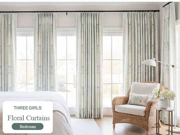 green block print curtains