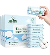 Dorahoney 100% Cotton Travel Wipes for Sensitive Skin, 99% Water Hypoallergenic Mini Wet Wipes, U...