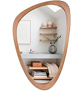 Irregular Wall Mirror Asymmetrical Bathroom Mirror, Wall Mounted Decorative Mirror with Wooden Fr...