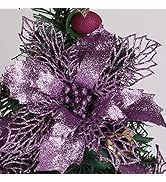 RECUTMS 10 Packs Christmas Glitter Poinsettia Flowers Artificial Christmas Flowers Decorations We...