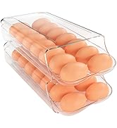 theaoo 2 Piece Plastic Clear Egg Holder | Automatic Rolling, Stackable, Quick Removable inner Tray