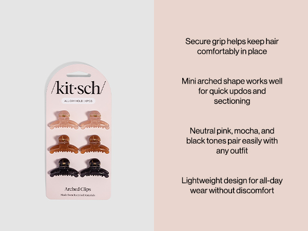Kitsch Arched Small Hair Clips | Secure Hold Mini Hair Clips | Great For Styling Sections