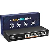 6 Port 10G Ethernet Switch Unmanaged, 4 x 2.5G Base-T Ports, 2 x 10Gb RJ45 Ports, Compatible with...