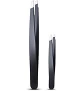 Lepinko 2PCS Slant Tweezers, Classic and Mini Size, Stainless Steel, Precision Eyebrow Plucker fo...