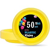 WELLIFE 10 Inch Plastic Plates Yellow 50 Count Disposable Plate for Party, Large Big Plates for D...