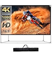 Projector Screen and Stand 150 inch 16:9 HD 4K Large Outdoor Projector Screen Portable Projection...