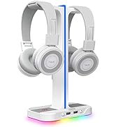 Havit RGB Gaming Headphone Stand Desk Dual Headset Hanger Base with Phone Holder & 2 USB Ports fo...