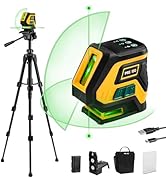 PREXISO Laser Level with Tripod &amp; 2 Plumb Dots - 100 Ft Rechargeable Point Cross Laser Level Self...